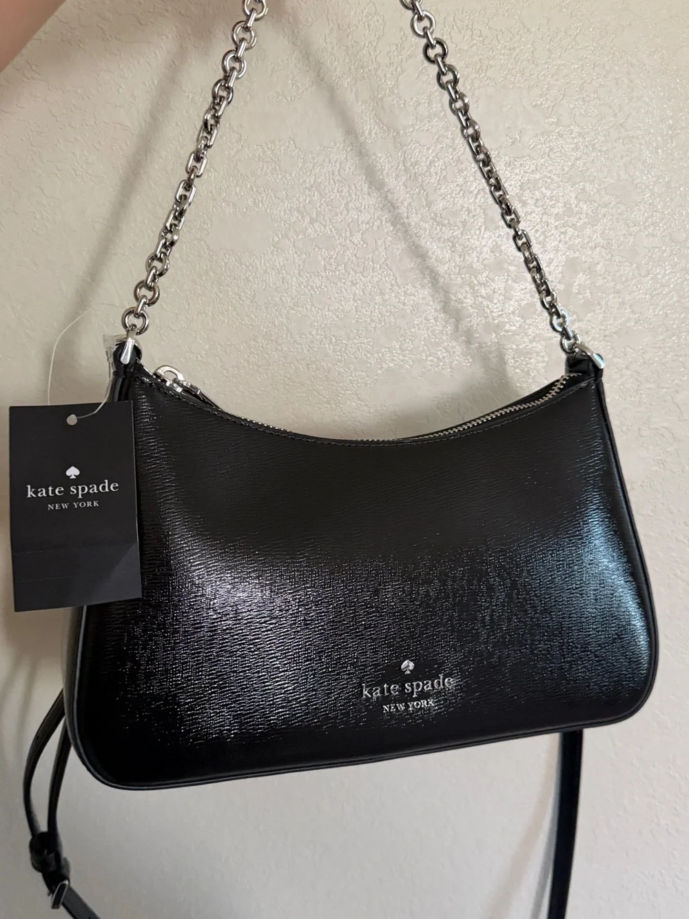 kate spade Black Patent Shoulder Bag with Chain Strap
